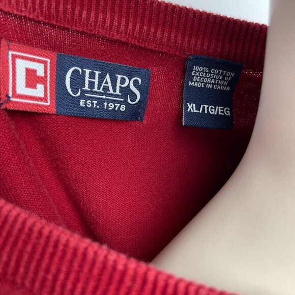 CHAPS Preppy Cropped Red Athleisure V-neck Sweater Pull sz S (mannequin)- XL - Picture 4 of 5